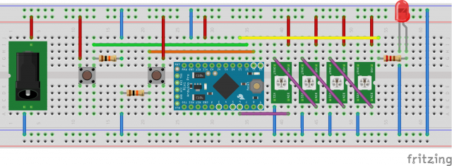 Verze LITE, zkušební zapojení se 4 neopixely