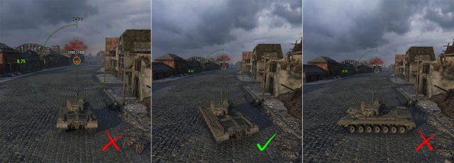 Úhlování názorně. "Bé" ist richtig :) Pozice vlevo jde jen s IS3 a podobnými tanky s předkem ve tvaru zobáku.